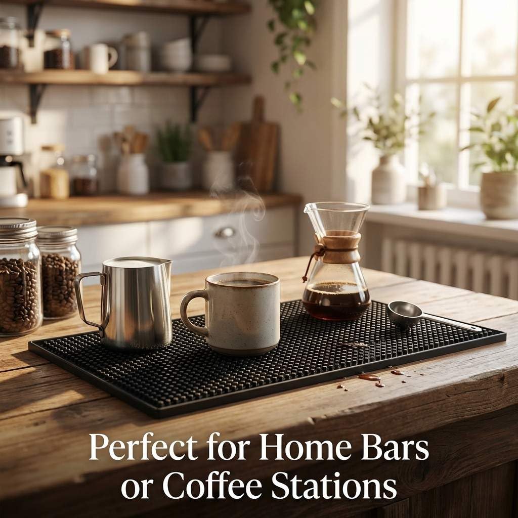 QWORK bar mat demonstrates dishwasher-safe cleaning after use.