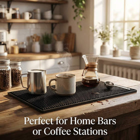 QWORK bar mat demonstrates dishwasher-safe cleaning after use.