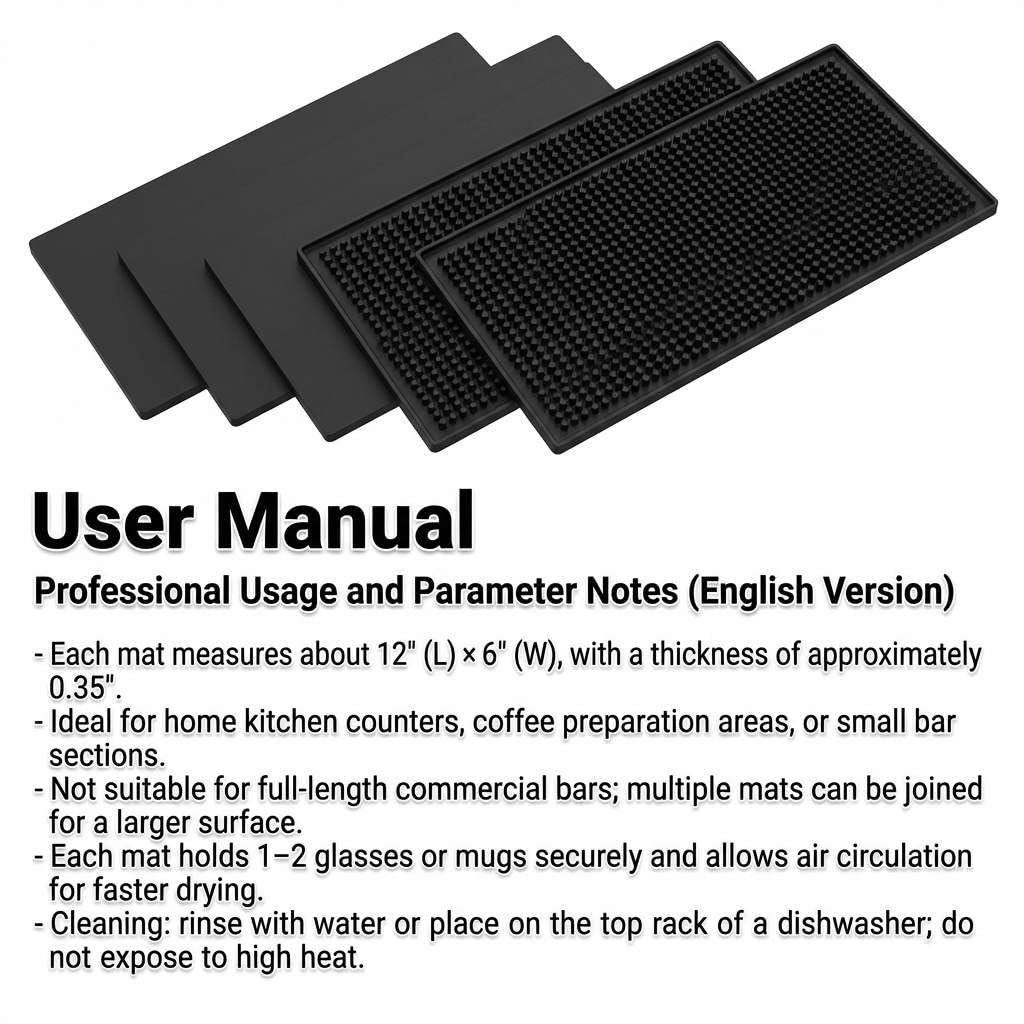 QWORK coffee station bar mat stabilizes cups during prep and serving.