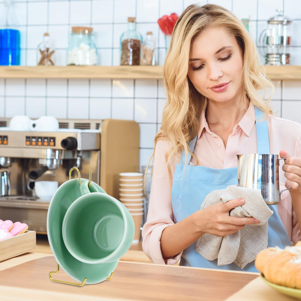 QWORK compact teacup holder fits small shelf spaces