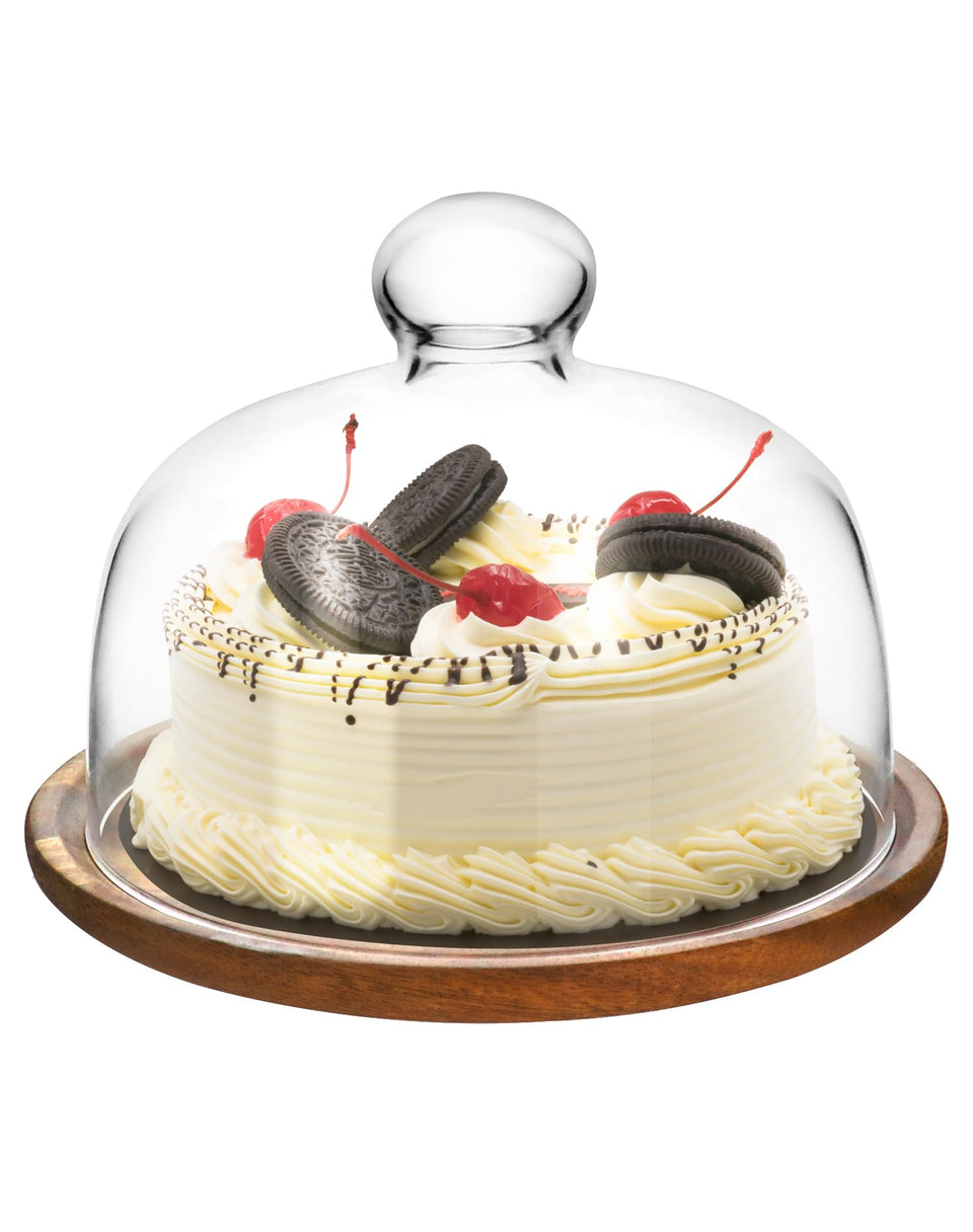 QWORK glass dome cloche protecting pastries while inviting elegant display