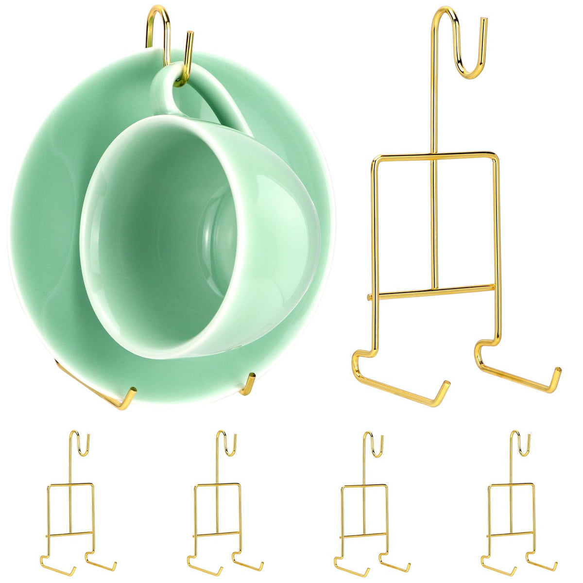 QWORK gold teacup stand six-pack for elegant kitchen display