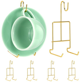 QWORK gold teacup stand six-pack for elegant kitchen display
