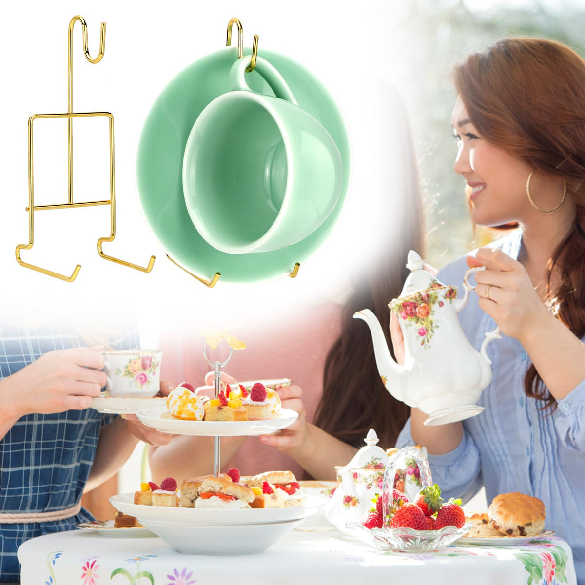 QWORK six-piece teacup stand set provides versatile display options