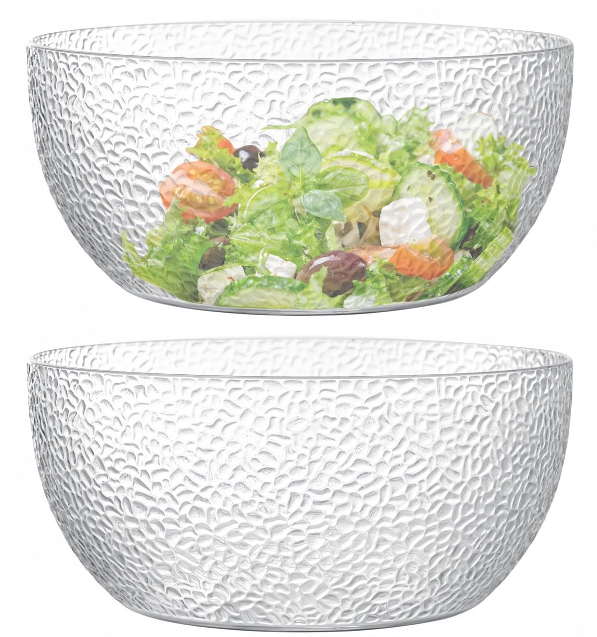 Qxbekmor 130 oz acrylic salad bowls in clear, durable design for large salads.