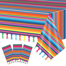Qyeahkj Mexican Fiesta Tablecloth with serape stripes for festive taco night setup