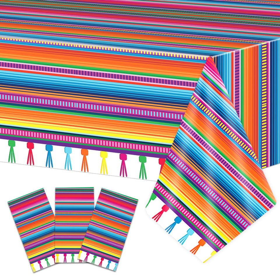 Qyeahkj Mexican Fiesta Tablecloth with serape stripes for festive taco night setup