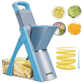 QYKIC Upgrade Safe Mandoline assembly view highlighting safety guard for precise slicing.