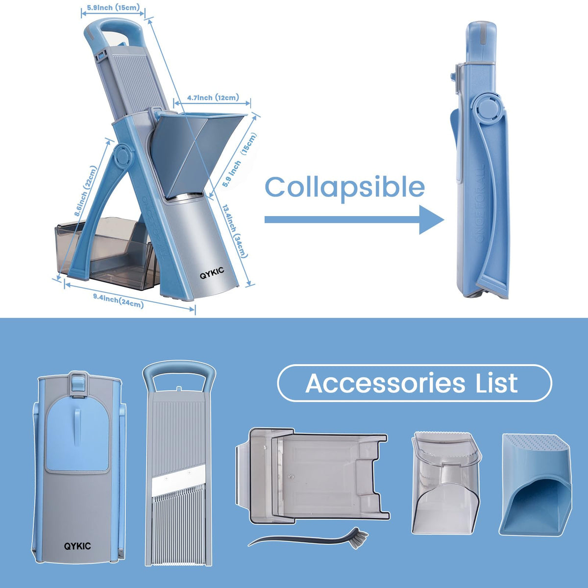 QYKIC mandoline foldable design emphasizes compact storage and quick setup.