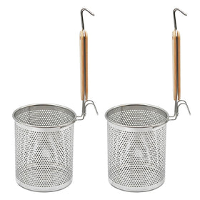 QYQRQF stainless steel pasta strainer with wood handle for safe, easy draining