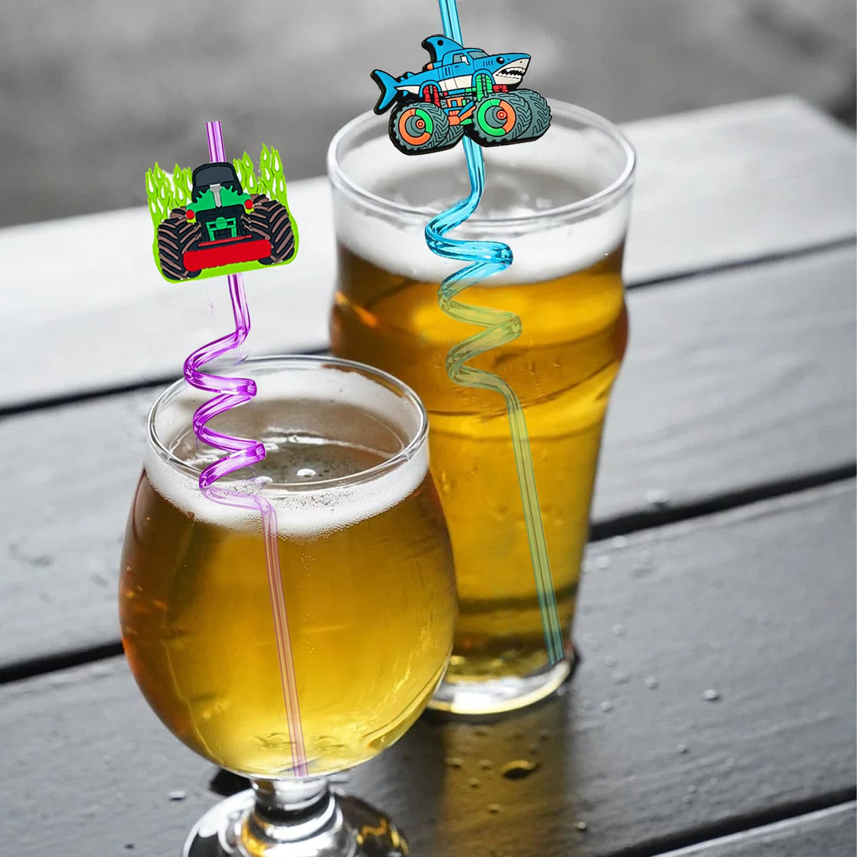 QZYCMHOO Monster Truck Straws with vibrant color variety for themed celebrations.