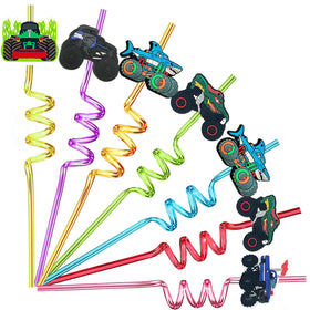 QZYCMHOO Monster Truck Straws in colorful packaging for party displays.