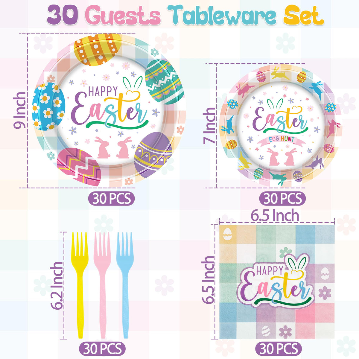 QZYL Easter dessert plates 7-inch with eggs and flowers for colorful servings.