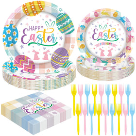 QZYL Easter dinner plates 9-inch with bunny design for a festive table.