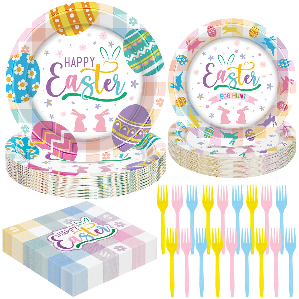 QZYL Easter dinner plates 9-inch with bunny design for a festive table.