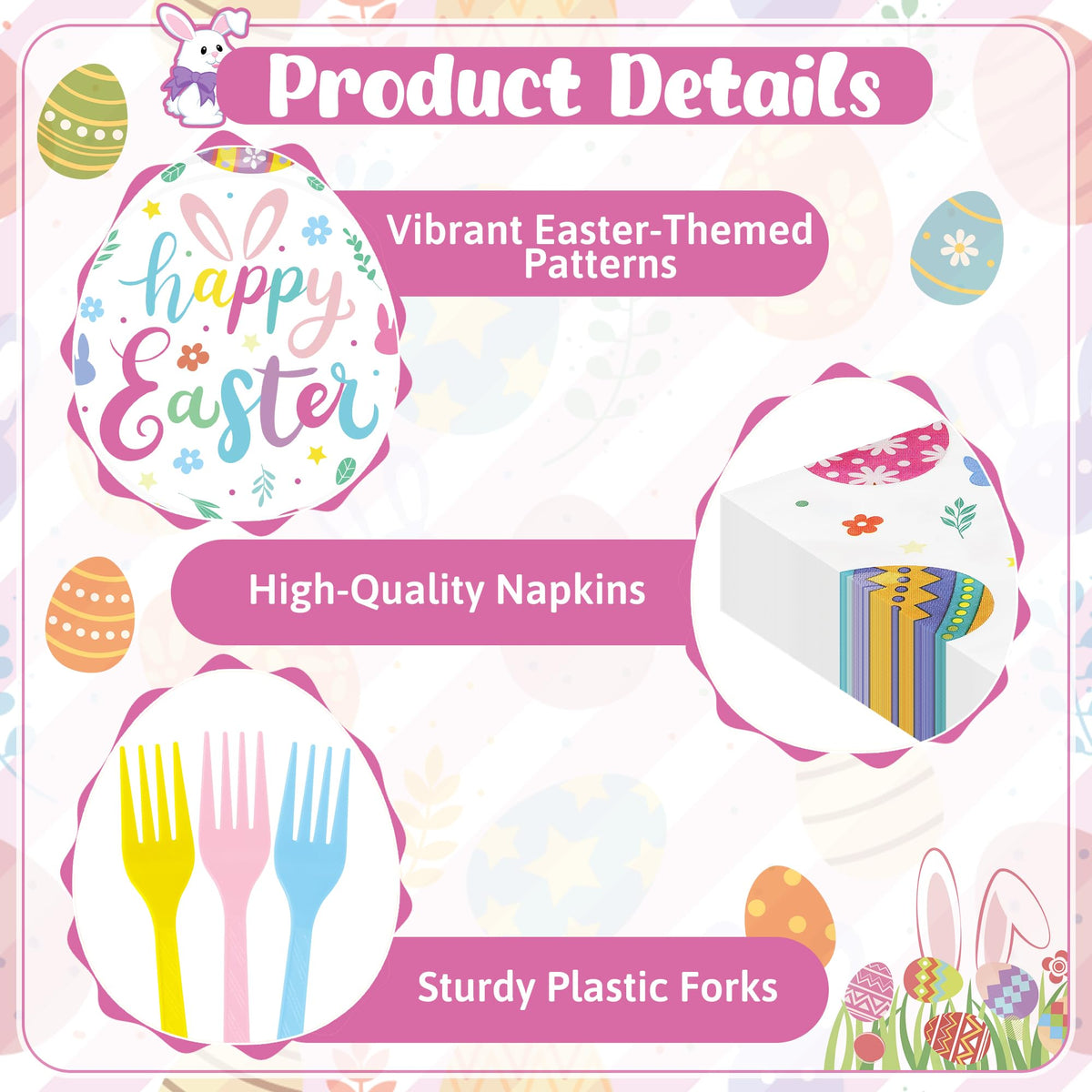 QZYL Easter egg-pattern plates brighten tables and coordinate pastel decor.
