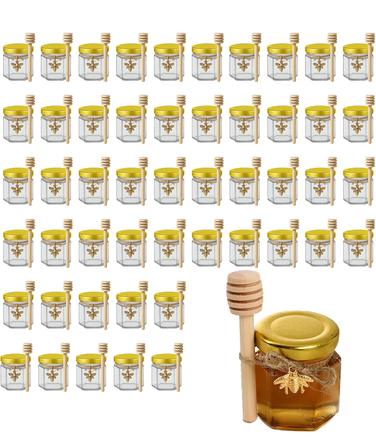 R DRURLCD hexagonal honey jar bulk set, ideal for DIY gifting and favors.