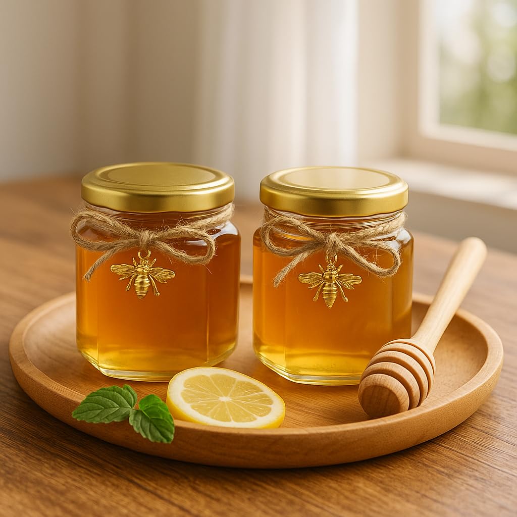 R DRURLCD wooden honey dipper pairs with jars for easy portioning.
