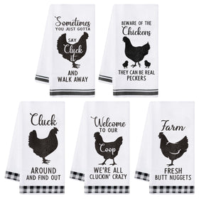 R HORSE funny chicken kitchen towel closeup 1 highlighting absorbent fabric and cheerful pattern