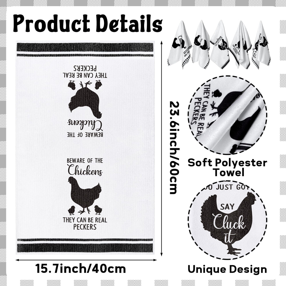 R HORSE funny chicken kitchen towel closeup 2 focusing on quick-dry performance and soft touch