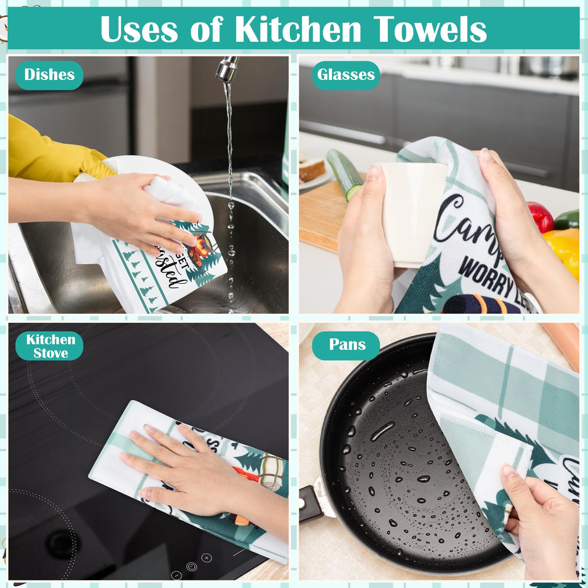 R HORSE multi-use camping towels serve as dish towels, drying hands, or makeshift pot holders