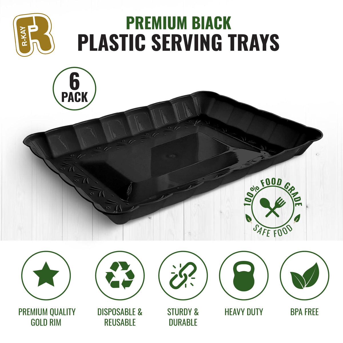 R-KAY BPA-free black plastic tray for safe, convenient party service