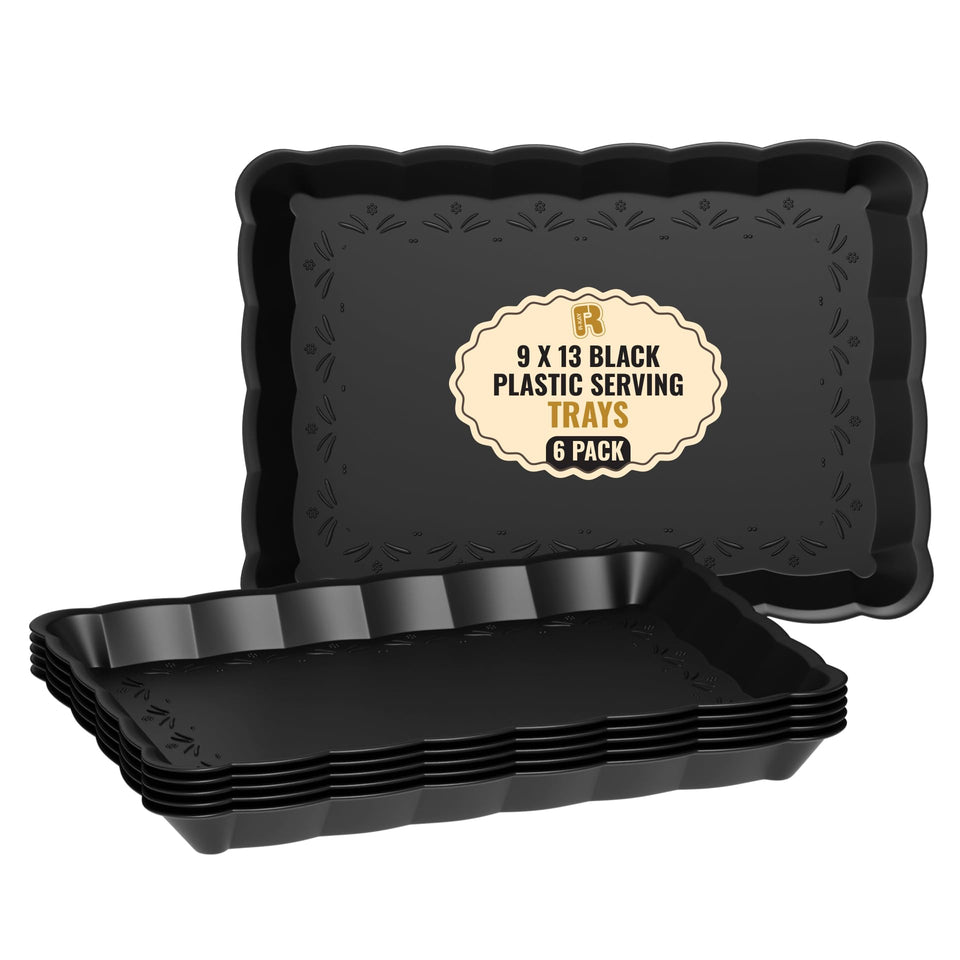 R-KAY six-pack black serving trays 9x13 for easy party serving and cleanup