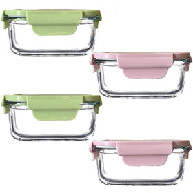 R.repad yay square 2cup glass container with pink lid side view, easy access