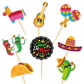 R1chyK1ng Cinco de Mayo cupcake toppers display eight festive designs for cupcakes and bites.