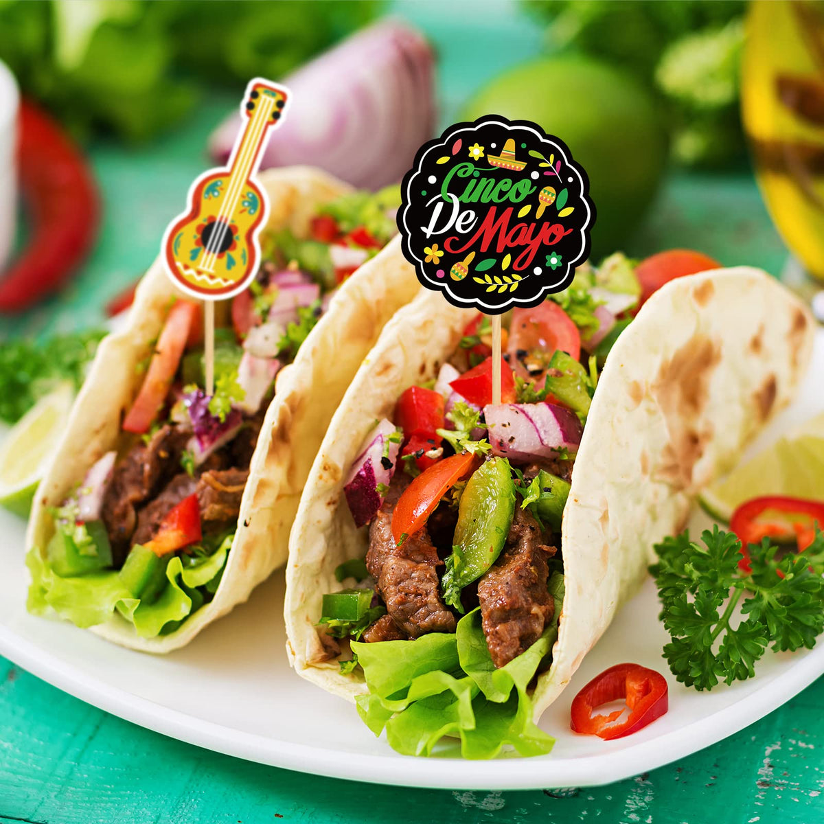 R1chyK1ng Cinco de Mayo toppers on dish 06 ready to garnish cups and desserts.