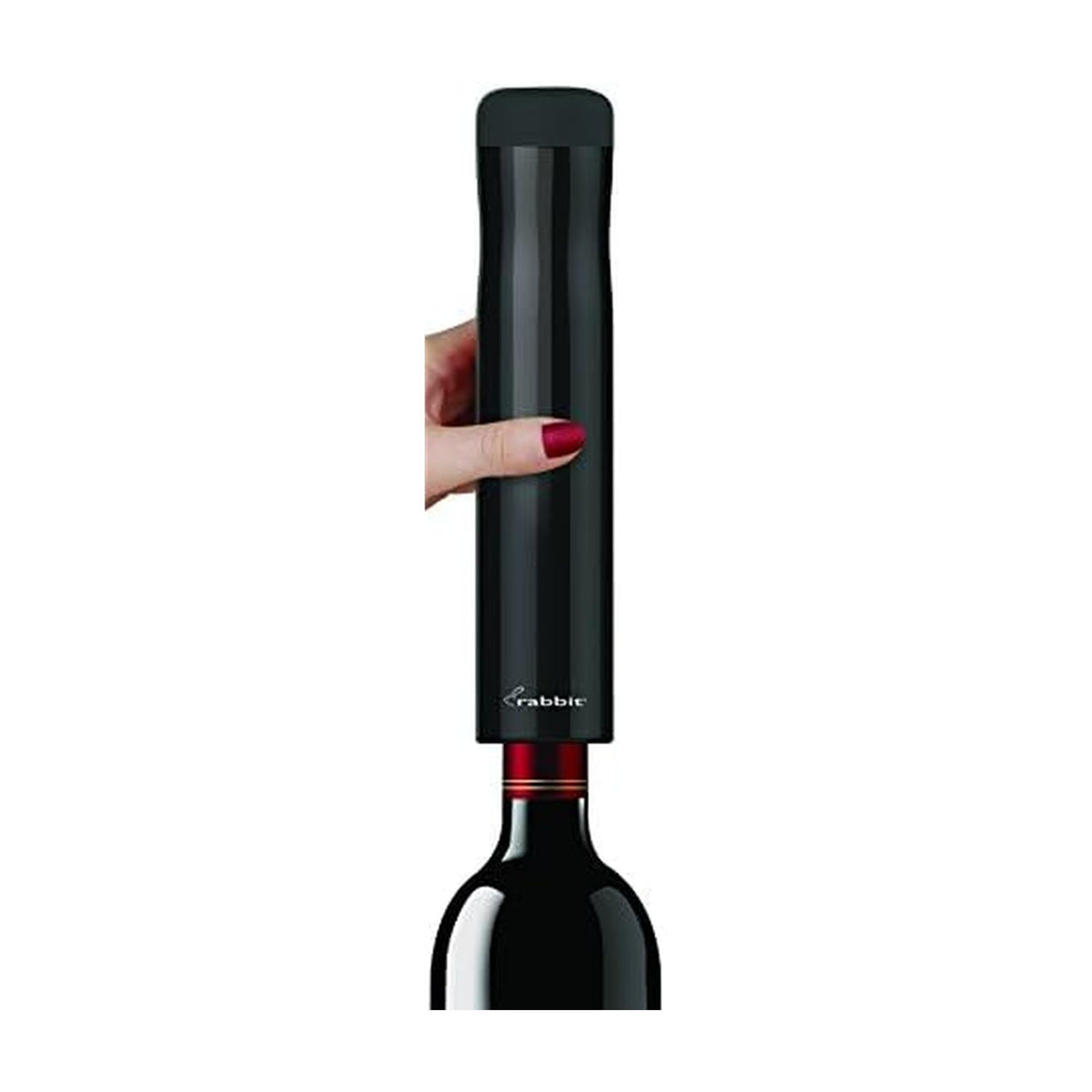 Rabbit automatic corkscrew on a black counter for effortless wine opening