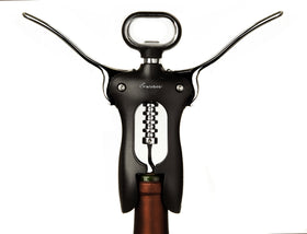 Rabbit Bar Tools Classic Wing Corkscrew silver lever-action in-hand use.