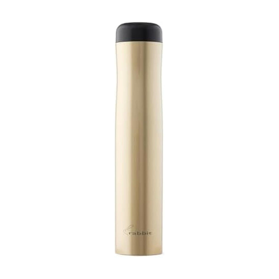 Rabbit electric wine opener in gold on counter showing effortless one-touch cork removal
