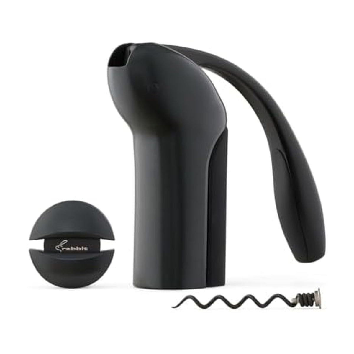 Rabbit vertical lever corkscrew in gunmetal grey opens bottles quickly for smooth service