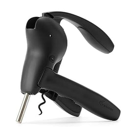 Rabbit wine lever corkscrew with built-in foil cutter on white background for easy bottle opening