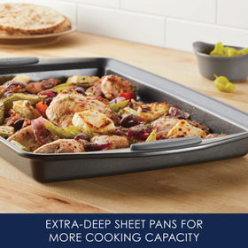 Rachael Ray bakeware durable steel resists warping for lasting kitchen performance.