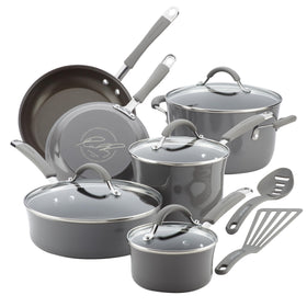 Rachael Ray Cucina 12-piece set in Sea Salt Gray for versatile everyday cooking