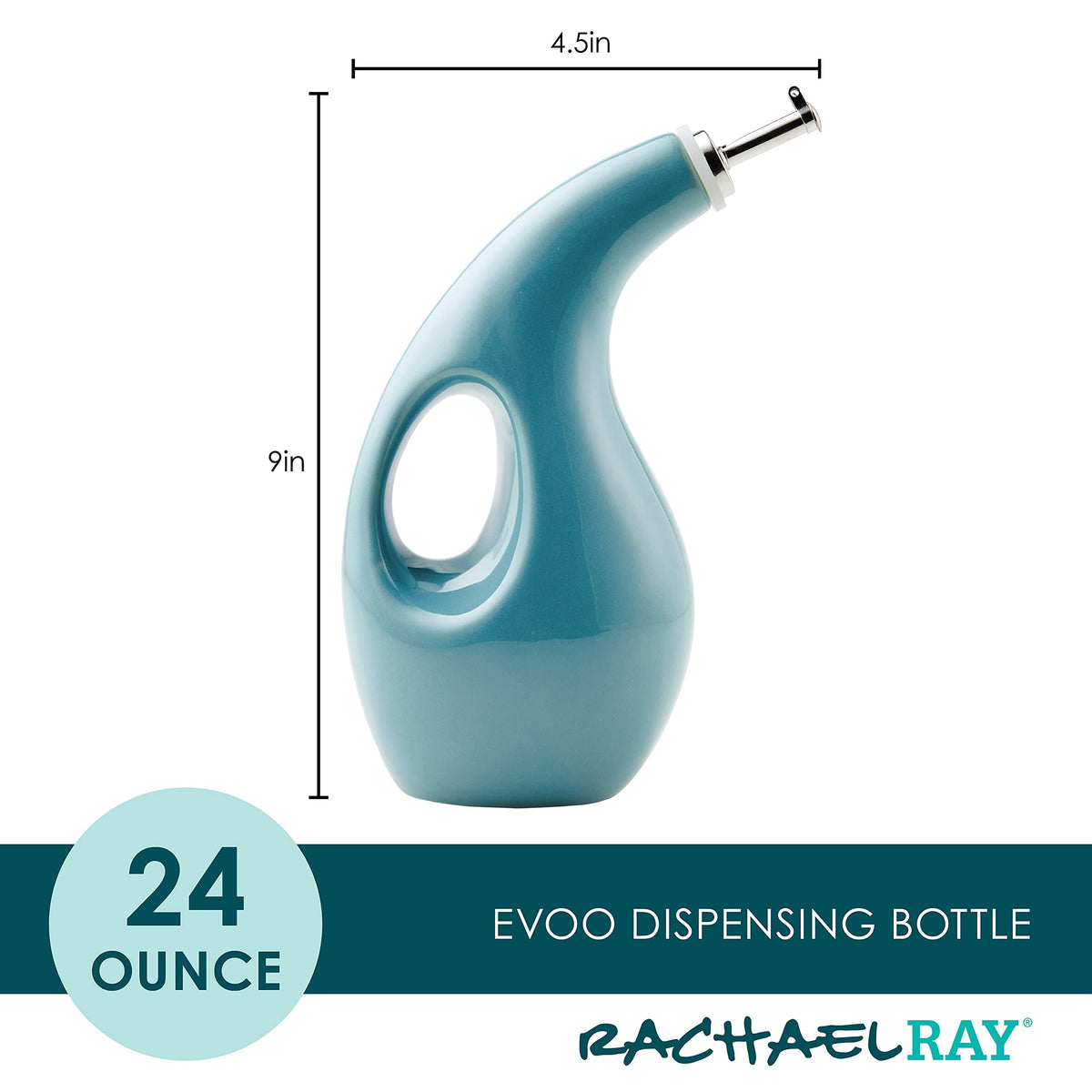 Rachael Ray EVOO bottle with built in handle for a secure grip when pouring
