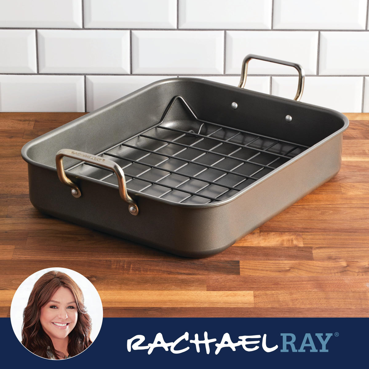 Rachael Ray large-capacity roaster fits big poultry and casseroles.