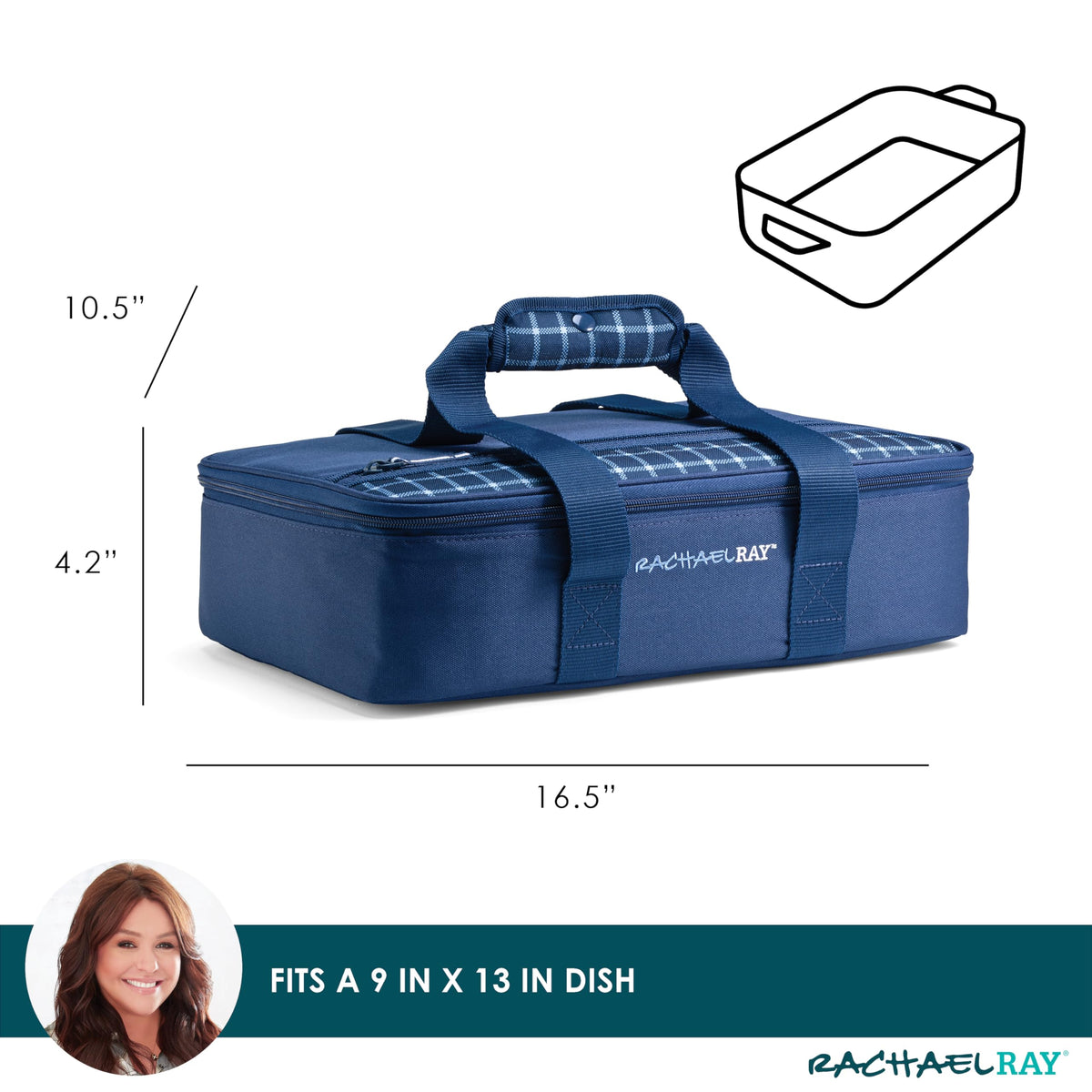 Rachael Ray Lasagna Lugger with zipper closed shows secure packing for potlucks.