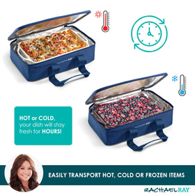 Rachael Ray Lasagna Lugger insulated fabric preserves temperature for travel.