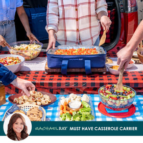 Rachael Ray Lasagna Lugger padded handles offer easy carrying.