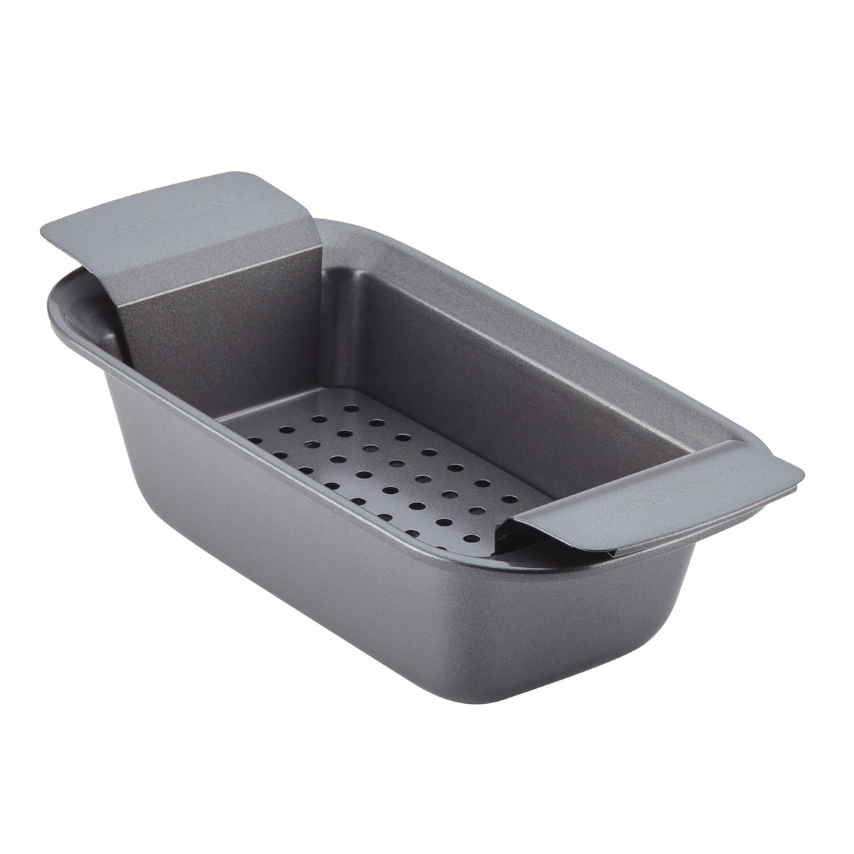 Rachael Ray meatloaf pan with insert, two-piece design for easy fat drainage.