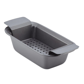 Rachael Ray meatloaf pan with insert, two-piece design for easy fat drainage.