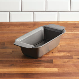 Rachael Ray nonstick loaf pan for effortless food release.