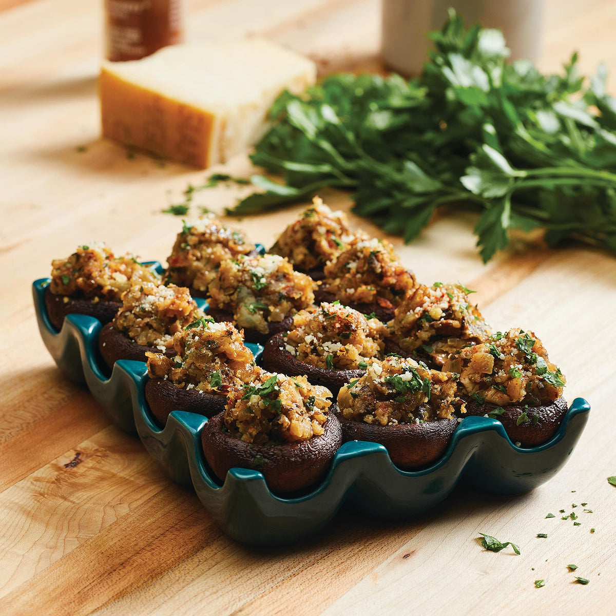 Rachael Ray oven-safe egg tray withstands baking appetizers up to 500°F.