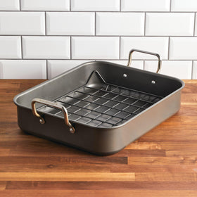 Rachael Ray reversible roasting rack elevates roasting for even browning.