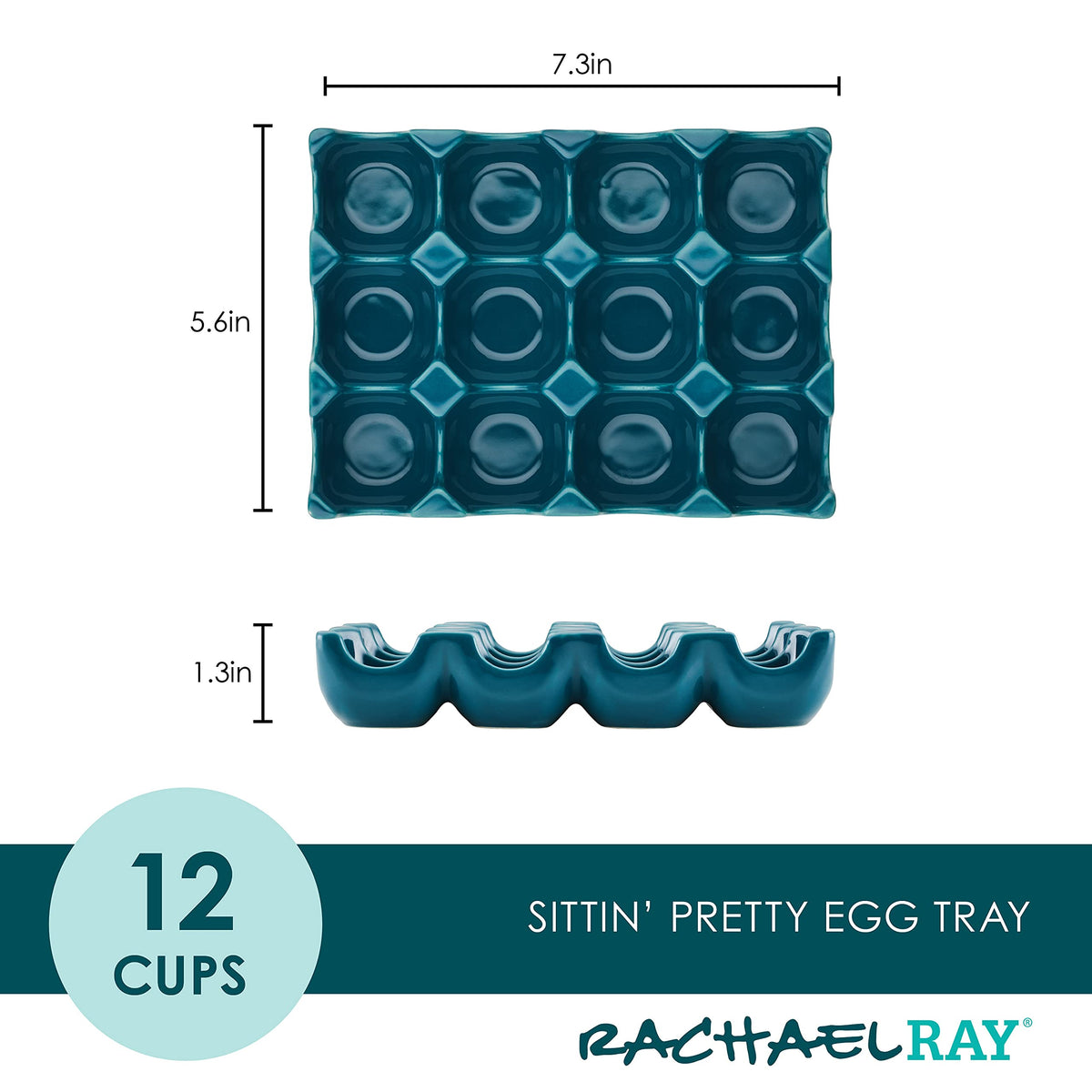 Rachael Ray teal egg tray serves deviled eggs stylishly at brunch.