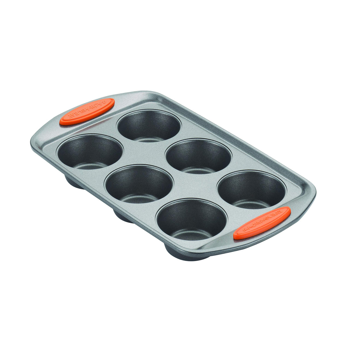 Rachael Ray Yum-o! muffin pan gray with orange handles adds style and easy handling