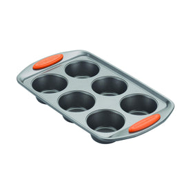 Rachael Ray Yum-o! muffin pan gray with orange handles adds style and easy handling